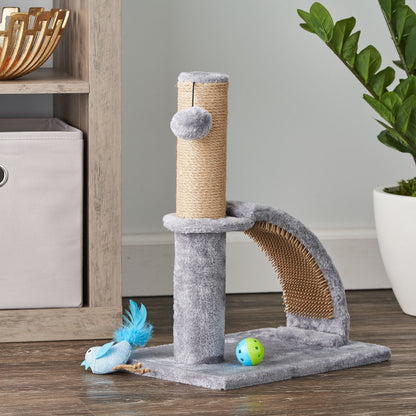 Jute Cat Scratching Post with Built-In Arch Massager, Gray, 17"