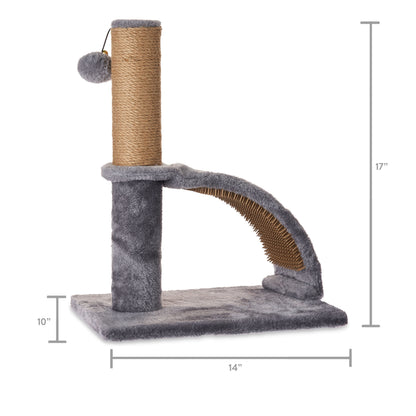 Jute Cat Scratching Post with Built-In Arch Massager, Gray, 17"